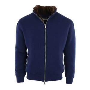 NEW PASHMERE men's cashmere bomber lined with beaver fur in navy